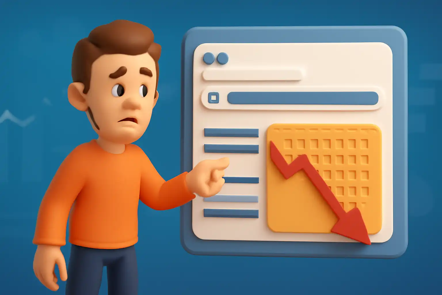 پسری ناراحت از افت رتبه به دلیل استفاده ی بیش از حد بی مورد از کلمات کلیدی