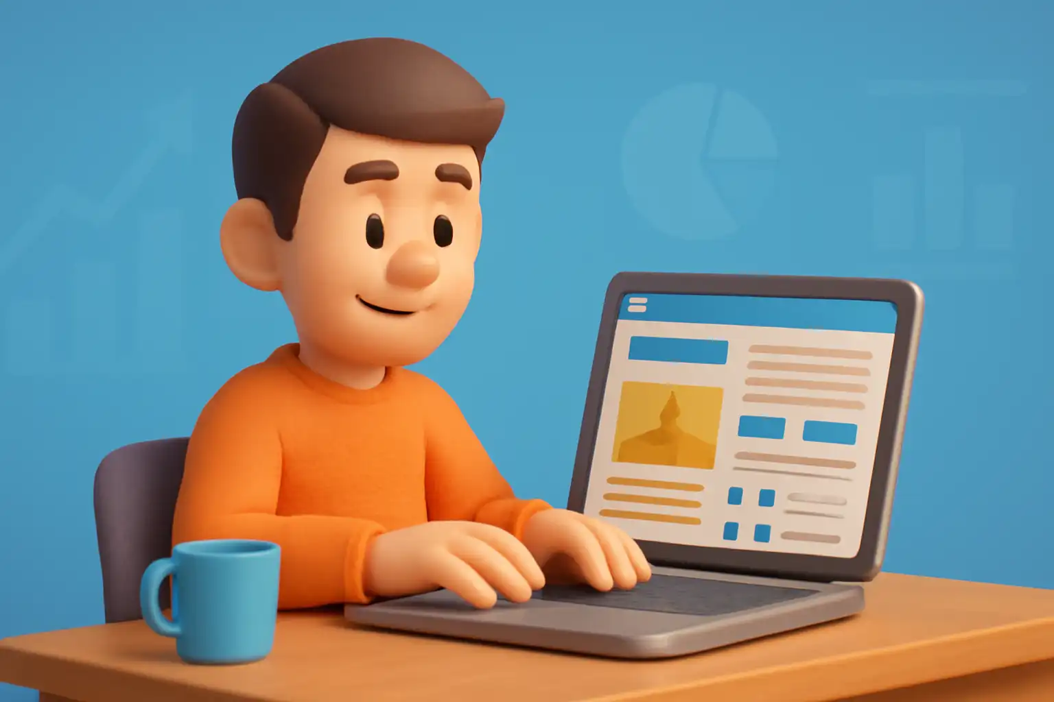 پسری در حال انجام فعالیت های باعث رشد وب سایت با لپ تاپ