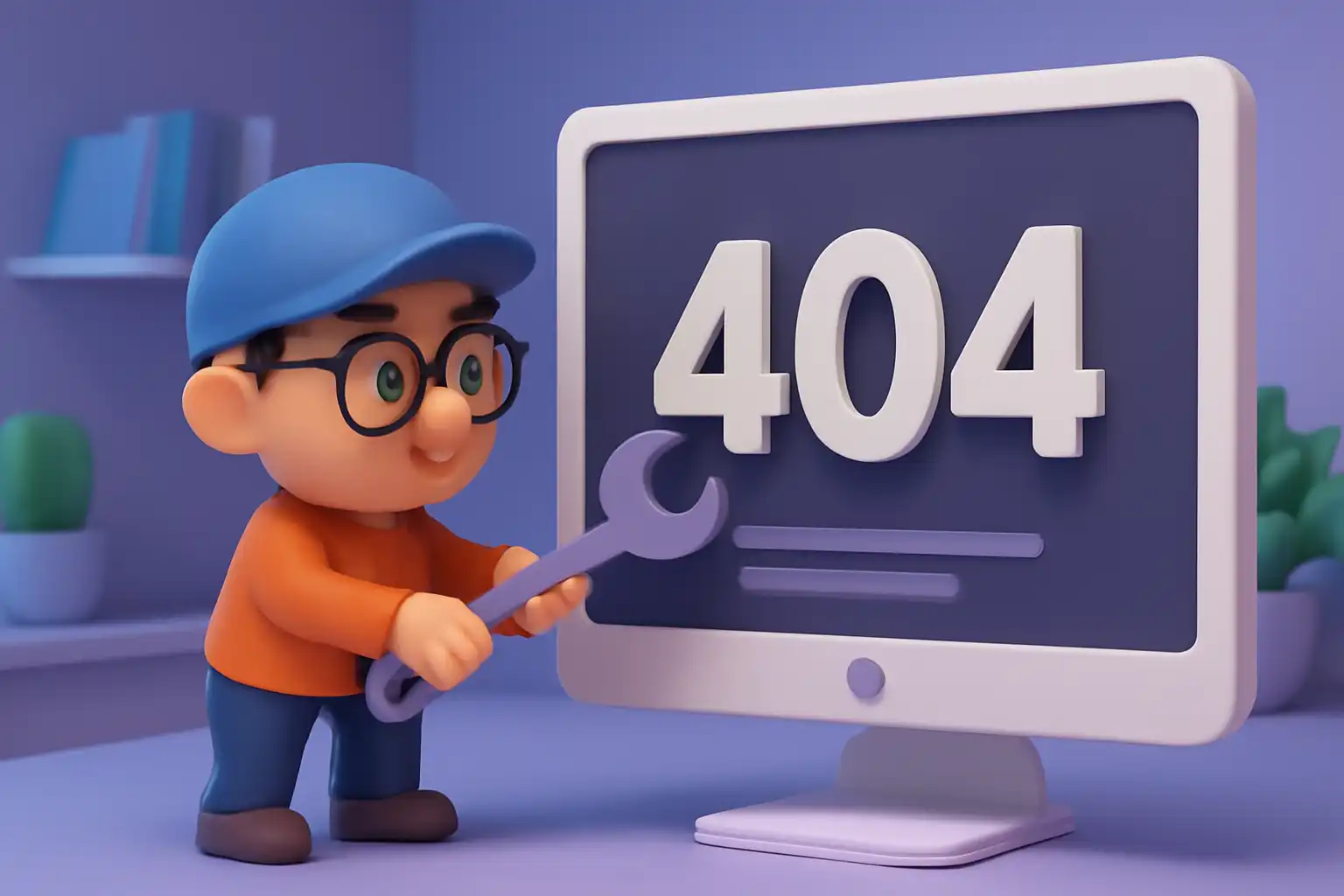 پسری در حال تعمیر صفحه 404 با آچار در دستش