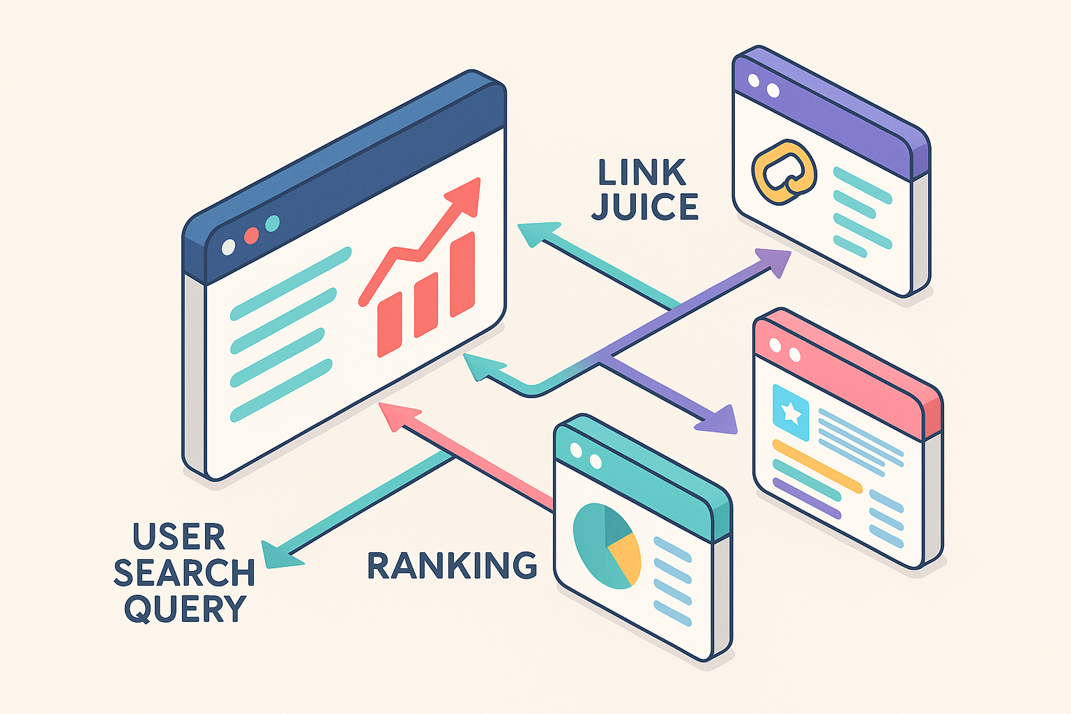 نمودار نشان‌دهنده لینک‌سازی داخلی بین صفحات وب‌سایت، نمایش جریان سئو و ساختار سایت.