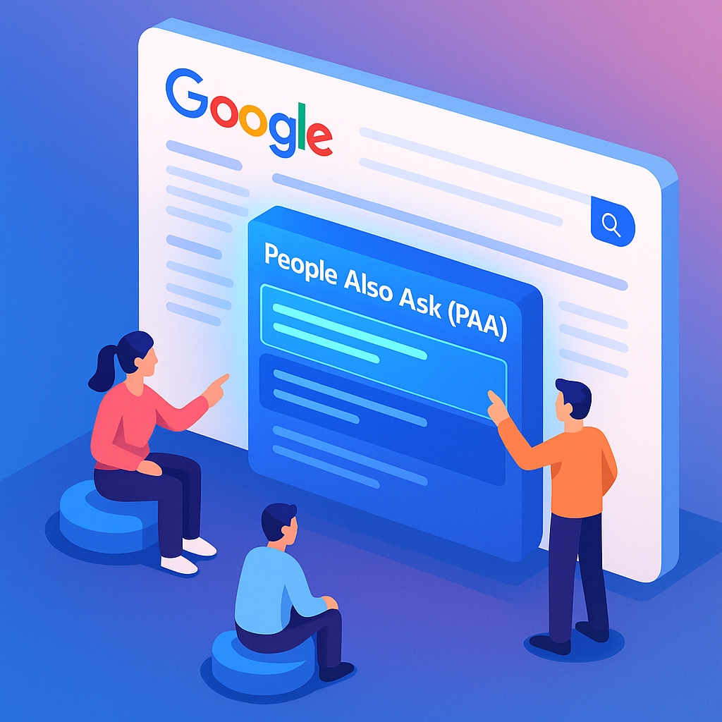 تصویر ایزومتریک از جعبه People Also Ask (PAA) در نتایج گوگل