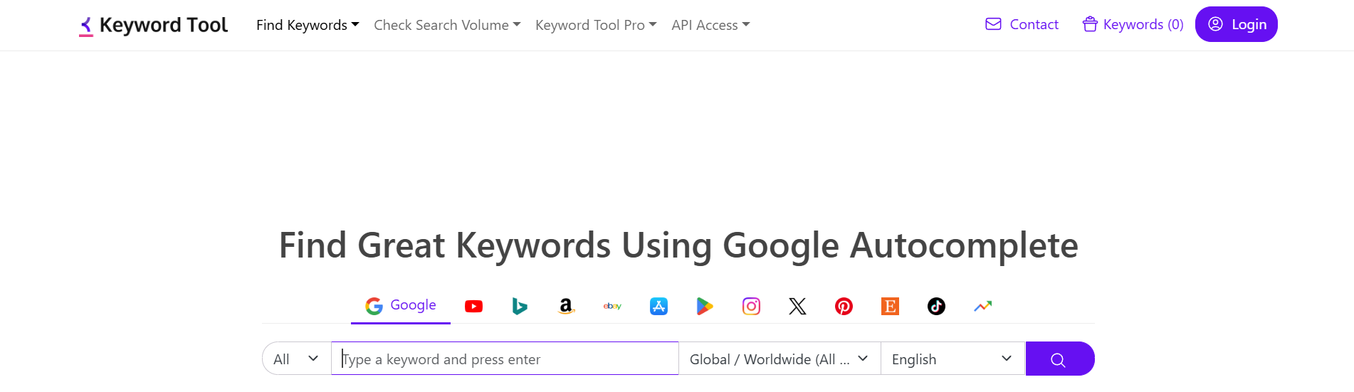 اسکرین شات از keywordtool