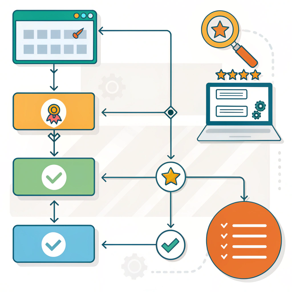 یک فلوچارت که نشان میدهد چگونه ابزار کیوورد تول در تحقیق کلمات کلیدی برای سئو کمک میکند و روند از وارد کردن کلمه کلیدی تا انتخاب بهترین گزینهها را نشان میدهد.