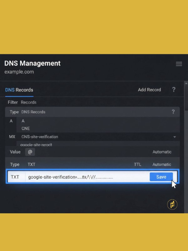 اسکرین شات تأیید از طریق رکورد DNS (روش حرفه‌ای‌تر)