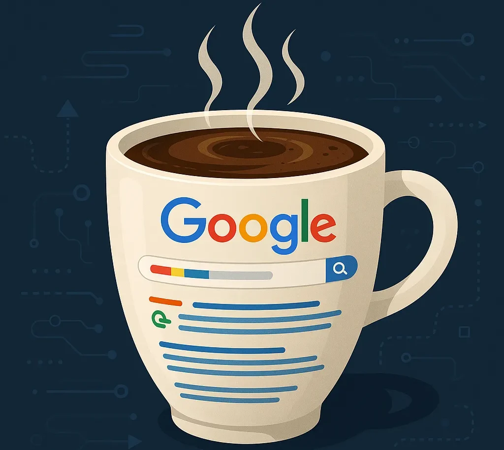 تصویر دیجیتالی از شبکه‌ای پویا با نودهای درخشان و اتصال بین سرورها، نشان‌دهنده عملکرد سریع و پیوسته Google Caffeine در ایندکس صفحات وب