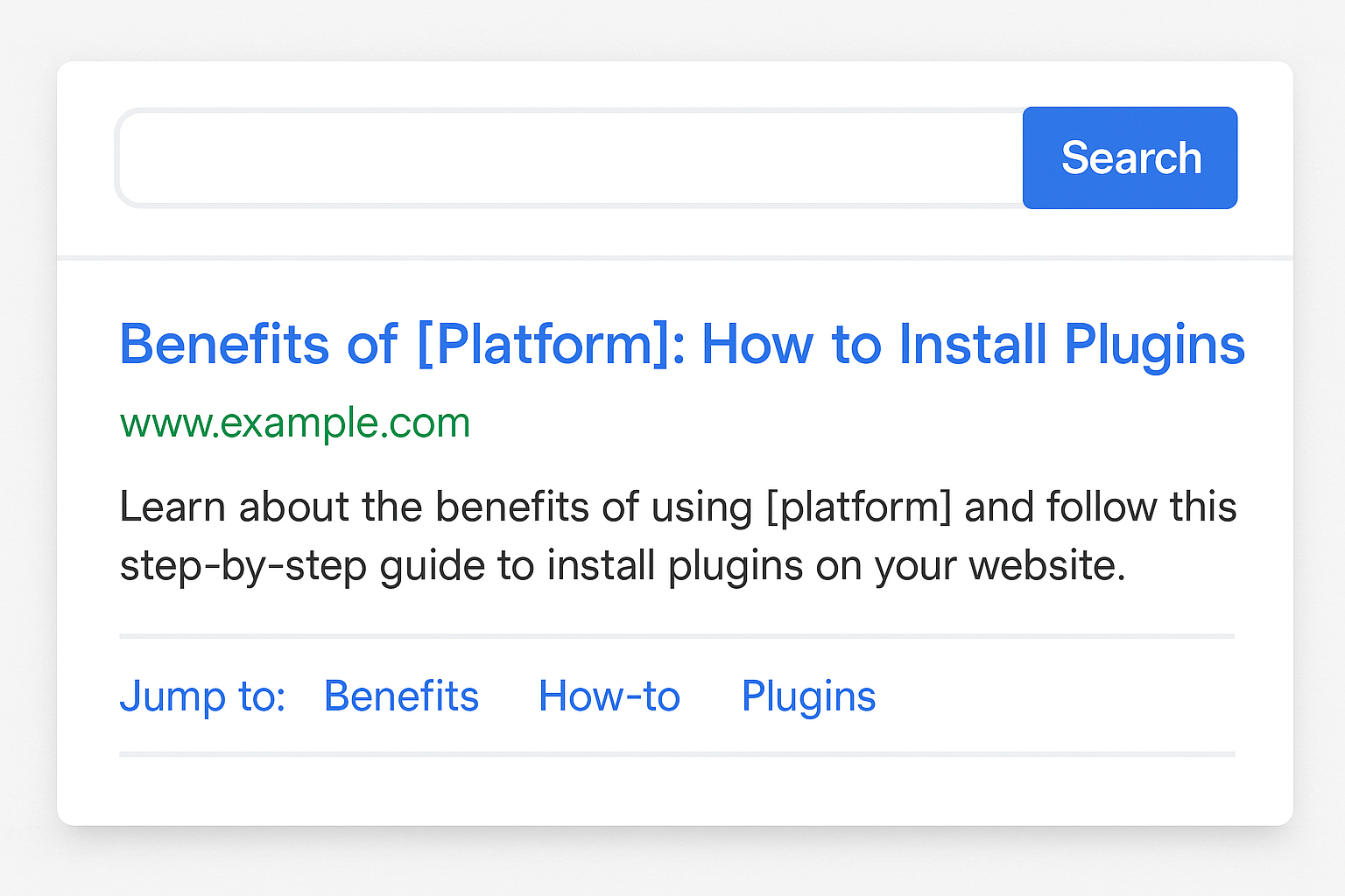 Google search results screenshot with highlighted meta description and blue “Jump to” links showing section navigation beneath a search result.