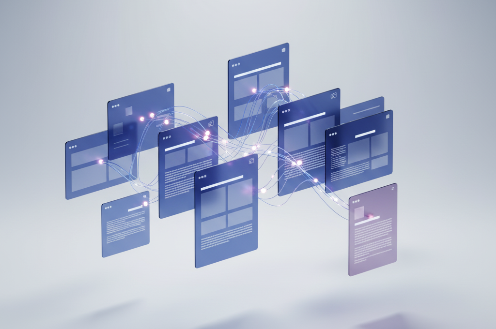 تصویر سه‌بعدی از صفحه یتیم در ساختار وب‌سایت که به شبکه اصلی لینک‌ها متصل نیست.
