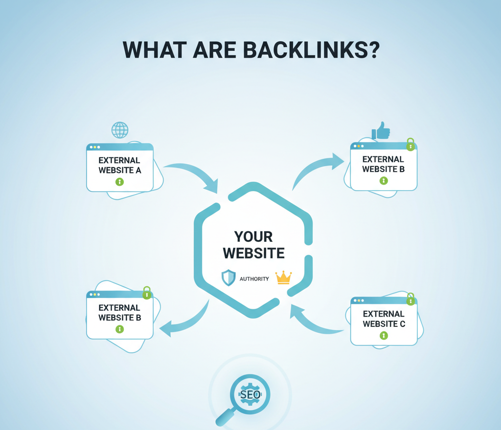 نمودار نمایش‌دهنده بک‌لینک‌ها و ارتباط آن‌ها با سئو، نشان‌دهنده نحوه انتقال اعتبار از سایت‌های مختلف به سایت مقصد.