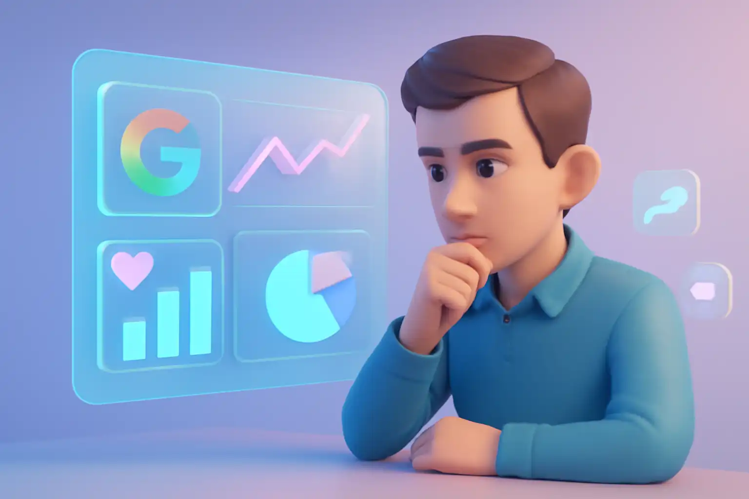 "شخصیت حرفهای متمرکز بر مشکلات فنی سئو، با آیکونهای شناور که نمایانگر لینکهای شکسته، مشکلات سرعت بارگذاری و گزارشهای خطا در یک داشبورد مجازی است