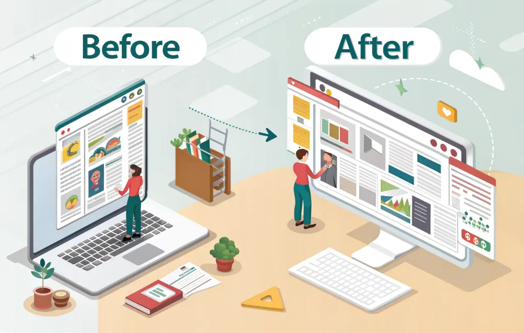 قبل و بعد از هرس محتوا در سایت