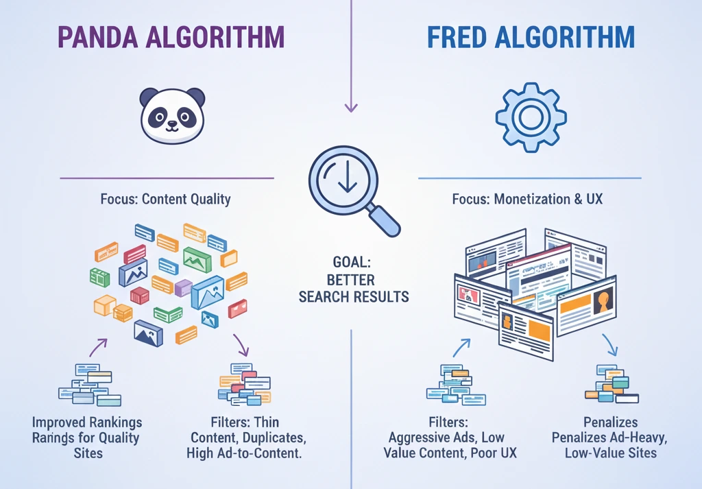 «مقایسه تفاوت‌های عملکرد الگوریتم فرد و الگوریتم پاندا در سئو»