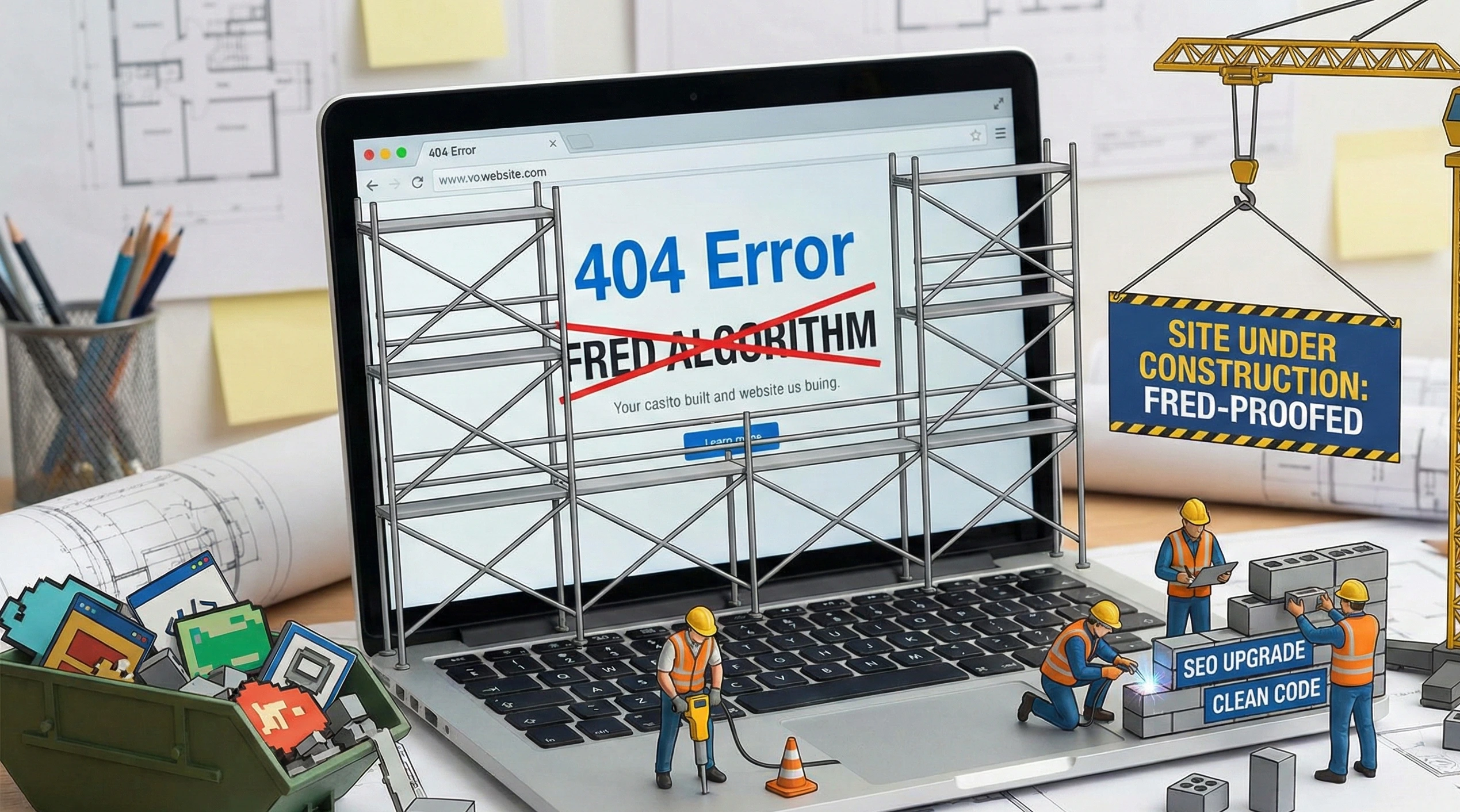 تصویری درباره یک وبسایت که در دست تعمیرات و بروزرسانی برای فرار از الگوریتم فرد است. 