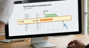 تصویر صفحه نمایش کامپیوتر که نتایج تست سرعت وب‌سایت در ابزار KeyCDN را با برجسته‌سازی مقدار ttfb نشان می‌دهد.