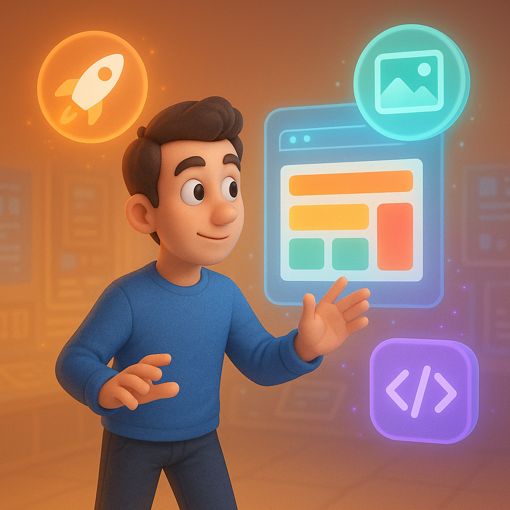 صحنه سه‌بعدی از فردی که در محیط دیجیتال در حال بهینه‌سازی سرعت سایت و بهبود شاخص‌های Core Web Vitals است